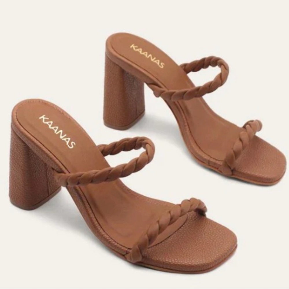 NWT KAANAS Tan Braided Heeled Sandals